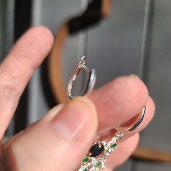 Black Opal & Crome diopside sterling & gold coral chandelier earrings - Picture 11 of 11